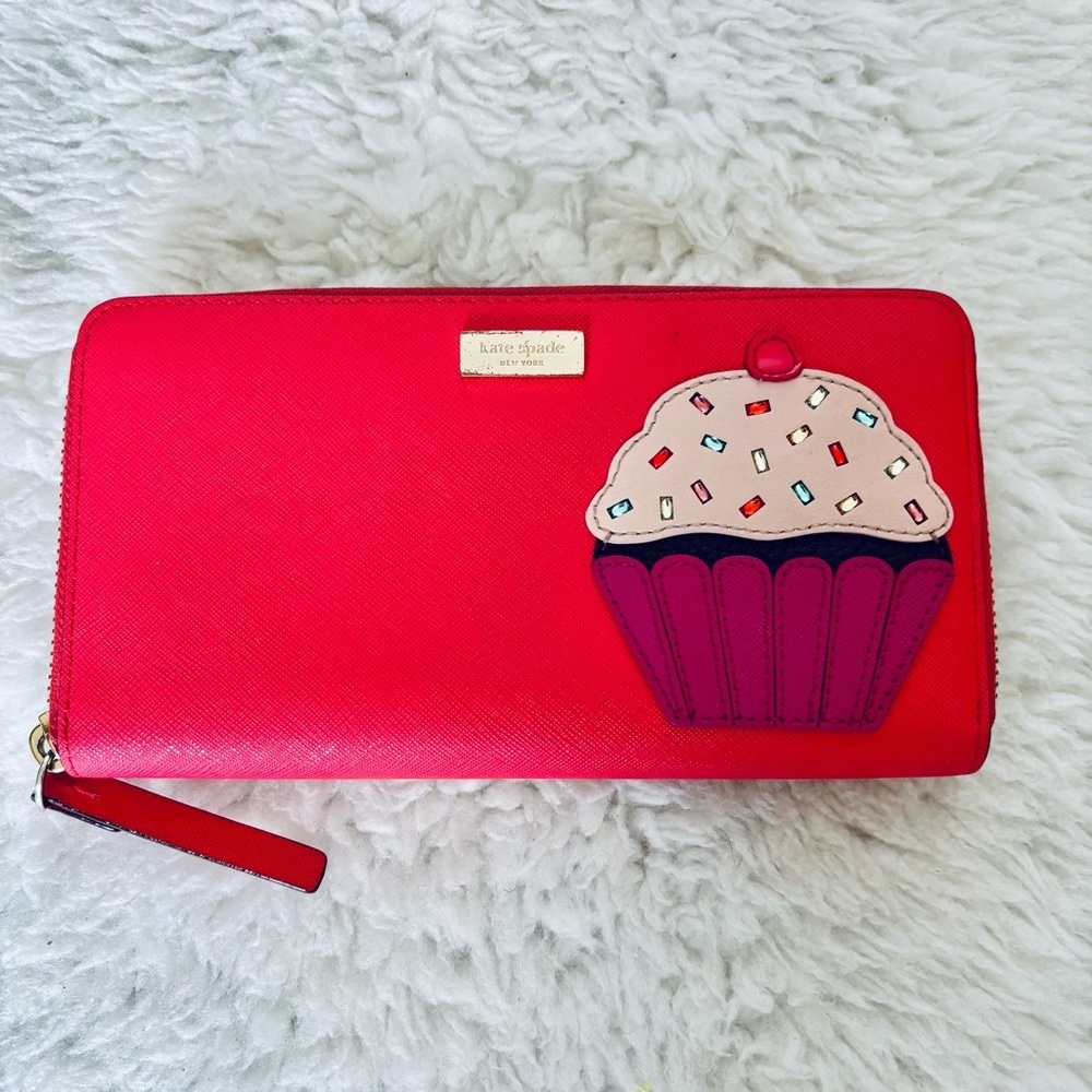 Kate Spade Take The Cake Cherry Red Zip Around Long Wallet - Picture 10 of 16